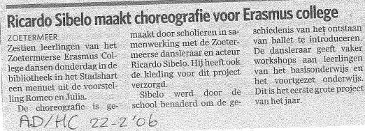 Ricardo Sibelo maakt choreografie voor masterclass Erasmuscollege